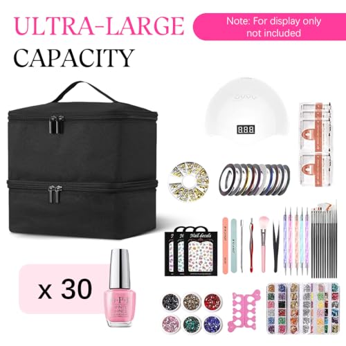 MAYCREATE® Nail Polish Organizer Box Travel Makeup Bag with Handle Double-Layer Art Tools for 30 Bottle Portable Large Capacity Carrying Case 2 PCS MAYCREATE® Nail Polish Organizer Box Travel Makeup Bag with Handle Double-Layer Art Tools for 30 Bottle Portable Large Capacity Carrying Case 2 PCS